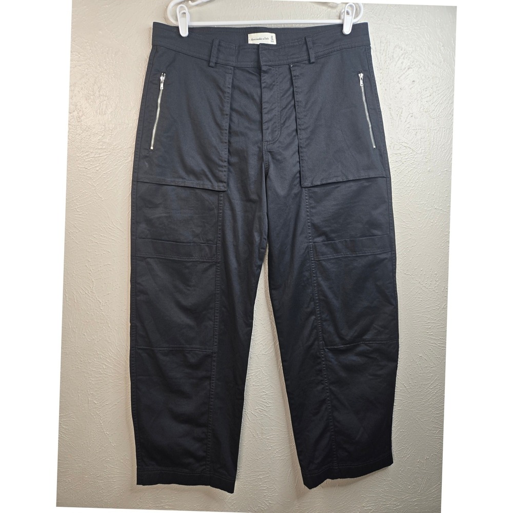 Abercrombie Barrel Utility Cargo Pants Women 14 Black Straight Baggy Punk Grunge